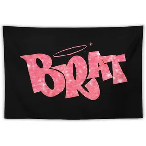 Brat Bright Pink Bedazzling Glitter Print Velvet Tapestry - Durable Home Decor, Living Room Wall Decor, Whimsical Girl Room Wall Art, Outdoor Aesthetic Backdrop Hanging, Outdoors