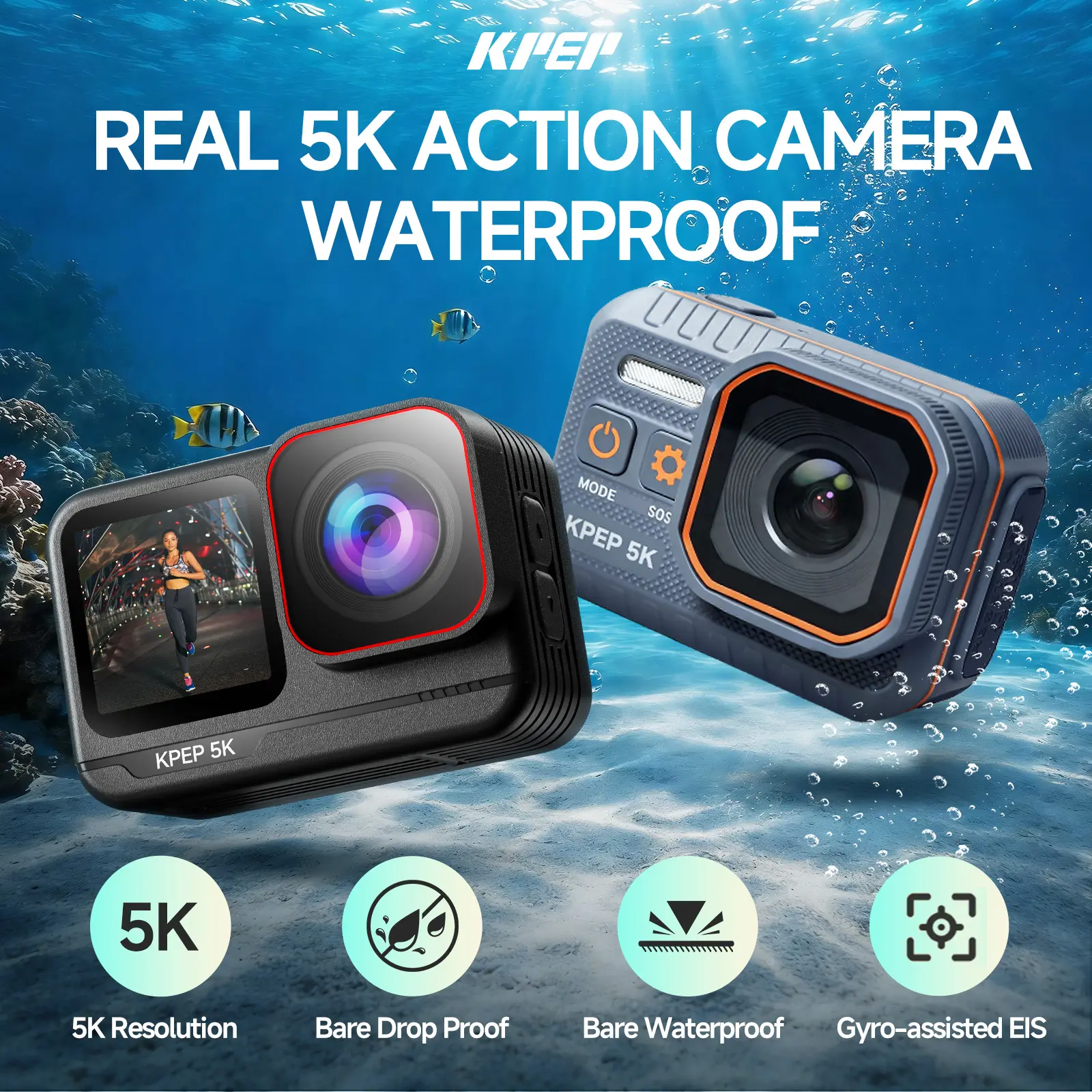 KPEP 5K Hyper Stable Action Camera - 1/2.86" Sensor, Cinematic Video, Drop-Proof, 100 Ft Waterproof, Micro SD Compatible, Wi-Fi Wireless Remote, Charging Support, Biker Sporty Action Cameras for Beach Memory, TikTokShopFallDealsForYou