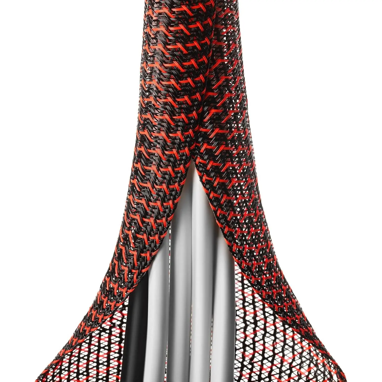 Self-Wrap Braided Cable Protector Tubing - 6.6ft Length, 1/2in Sleeve, Easily Cut to Size, Wire Protection for Desk Cable Management, Automotive Use, -40°F to 302°F, Black/Red