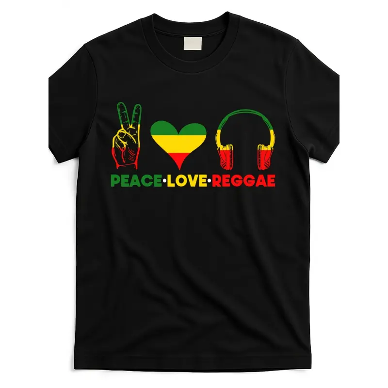 Heavyweight Cotton T-Shirt, Rasta Peace Love Jamaica Graphic, Unisex Short Sleeve Casual Streetwear, Shortsleeve, Menswear