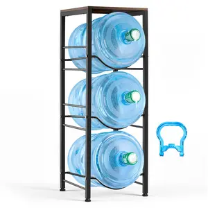 【fathersdaygift】VEVOR Water Jug Holder, 4 Tiers 3 and 5 Gallon Water Bottle Holder for 3 Bottles, Heavy Duty Jug Rack Organizer with Storage Shelf, Detachable for Kitchen, Office, Living Room, Black and Brown