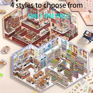 4 Sheets Ultra Large 3D Stereo Scene Stickers, Stress Relief Miniature Scenery Decals, DIY Craft Puzzle, Diary Accessories, Creative Stationery Stickers, Art Stickers, Decorative Stickers