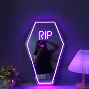 Rip Design Neon Light, Neon Accent Lights, 1 Count USB Powered LED Home Party Decoration Night Light, Gothic Coffin Shaped Neon Mirror for Bedroom Cloakroom Dressing Room Bar Club, Neon Lamps