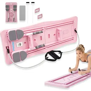 Pilates Board 4-in-1 Core Workout Machine Multifunctional Ab Trainer Board Pink & Black Adjustable Rolling Home Fitness Equipment