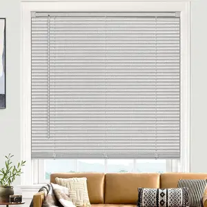 Cordless Blinds for Indoor Windows 1" Vinyl Textured Print Slats Mini Blinds for Home, 46" W × 64" H - Grey