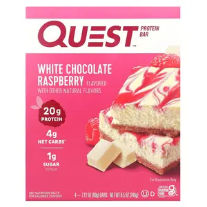 Quest Nutrition Protein Bar, White Chocolate Raspberry, 4 Bars, 2.12 oz (60 g) Each