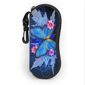 1pcs Blue Butterfly Print Glasses Case Fashion Sunglasses Reading Glasses Box Cover Portable Eyeglasses Case Holder Hard Shell PU Leather Glasses Case