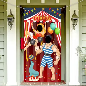 2D Flat Banner Door Cover 1pc Carnival Circus Party Decoration, Large Photo Door Banner Background Prop, No Power Required, Decorative Banner