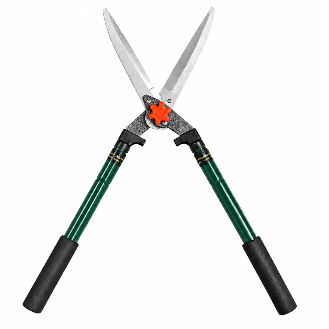 Telescopic Hedge Shears with Extendable Green Handles, Steel Blades, Adjustable Tension Knob, Comfort Foam Grips, Manual Hedge Clippers for Shrubs, Bushes, Hedges & Garden Trimming