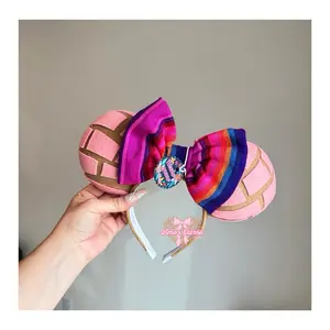 Pan Dulce Conchitas Ears Statement Bow Headband with Sarape Bow, Latina Cultural Themed Fashion Hair Accessory, Statement Bow Headbands