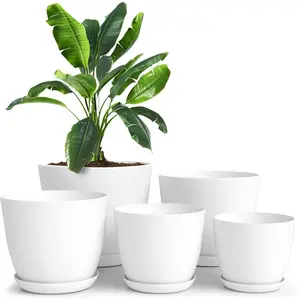 -  Pots Indoor with Drainage - 7/6.6/6/5.3/4.8 Inches Flower Pots for Indoor Planter - 5 Pack Plastic Planters - Ideal for Stocking Stuffers or  Christmas Decorations - White