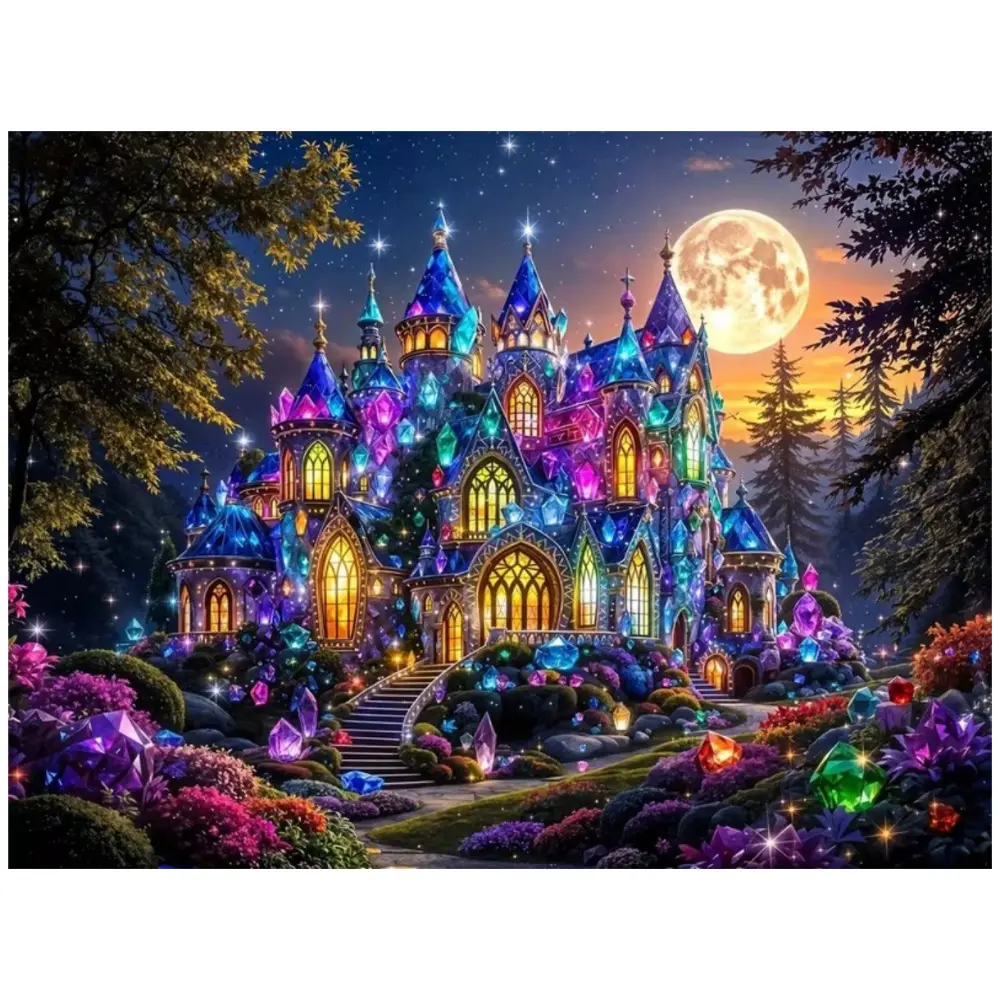 Multiple sizes available diamonds, This 5D DIY diamond painting set diamond art embroidery kit handmade furniture decor holiday birthday art personalized gift Handmade Gifts, Moonlit crystal castle wall art diamond painting kits, Diy Diamond Arts, Craft