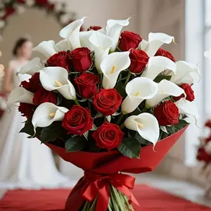 33pcs Elegant Rose & Lily of the Valley Set, Perfect for Decorative Flowers Christmas Wedding Bouquets Engagement Home Office Decor Mother's Day Spring Arrangement
