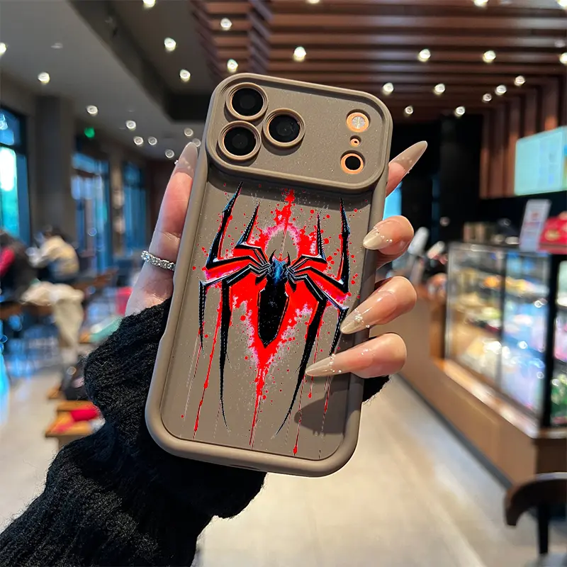 Cool Spider Graphic Red Paint Splatter Phone Case for iPhone 17 16 15 14 Pro Max 13 12 11 XR XS Plus Air Slim Shockproof Anti Drop Protective TPU Cover Halloween Birthday Gift