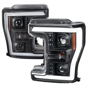 2017-2019 Ford F-250 F-350 F-450 F-550 Switchback LED C-Bar Projector Headlights (Matte Black Housing/Clear Lens)