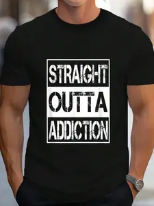 100% Cotton Straight Outta Addiction Rehab Recovery Detox Substance T-Shirt Women's Men's Graphic Tee Crew Neck summer vacation Tops