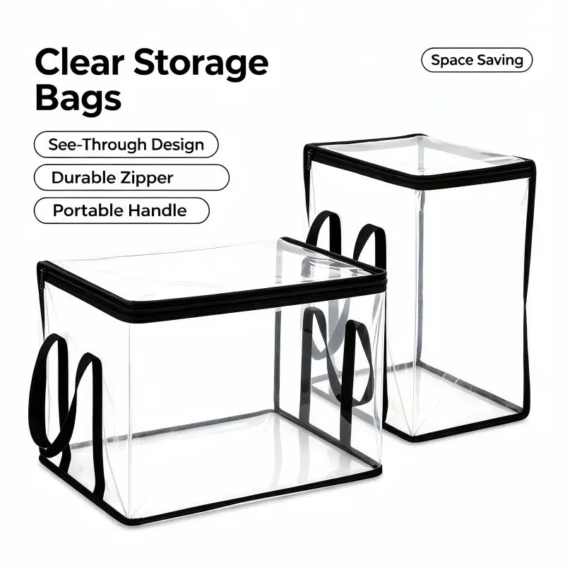 New Dorm Storage Bags Heavy Duty Clear Organizer Totes, Lidded Clear Storage Bins with Reinforced Handles & Tough Zippers, College Student Daily Clothes Moving Storage Containers #DormHacks #StorageOrganizer #CollegeMoveIn
