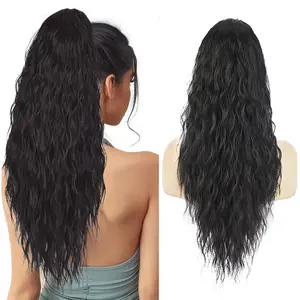 ZIHAN FallFreshness 30-Inch 1B Black Long Wavy Drawstring Synthetic Ponytail Extension - Women's Synthetic Extensions for Daily & Party Use, Water Wave Style summerwins