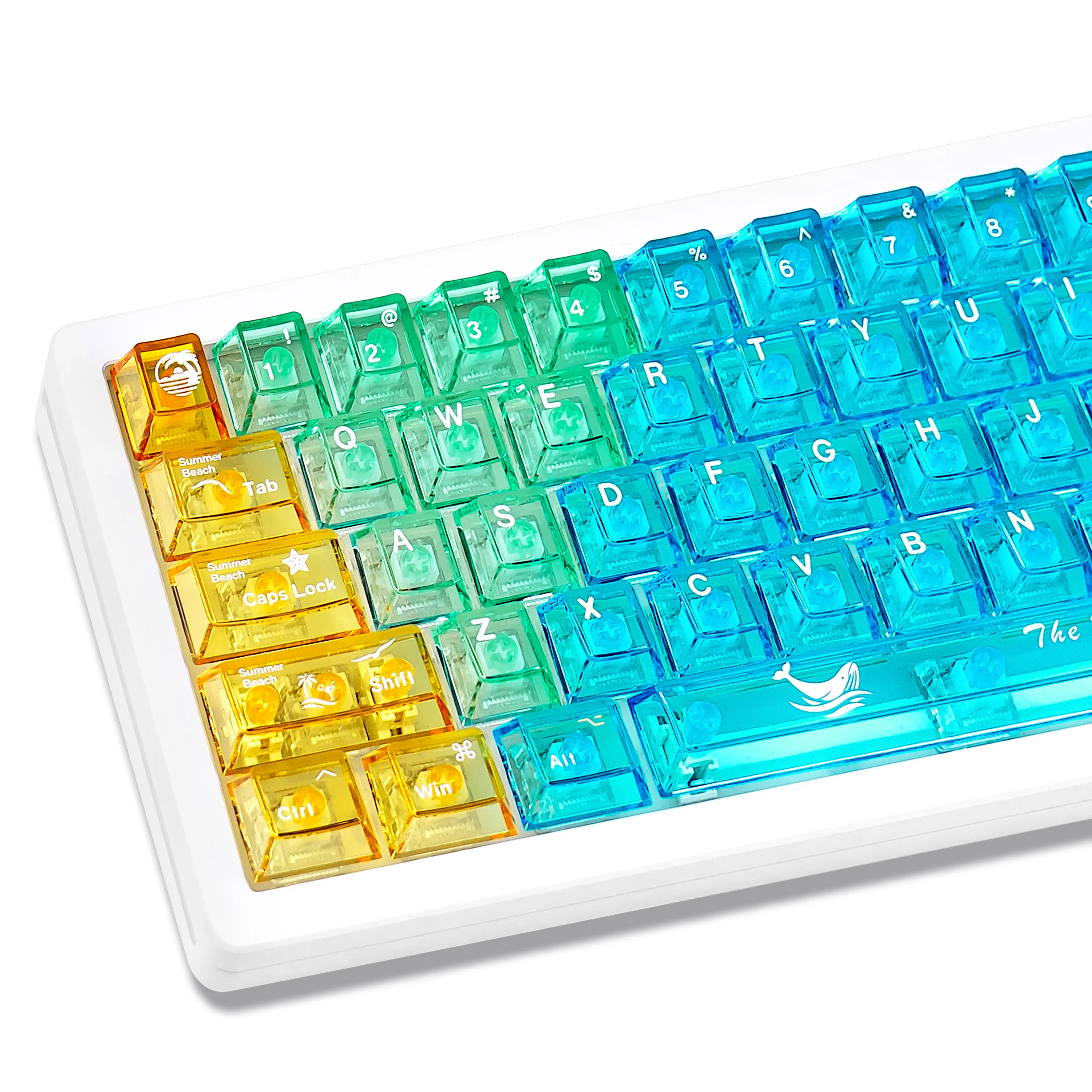 135-Key PC Plastic Original Height Cherry Blue Transparent Jelly Magnetic Switch Keycap Full Set, Side-Printed PBT Keycaps Compatible for Wooting Keyboards