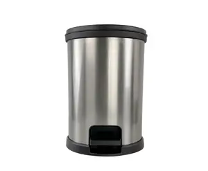 1.5 Gallon Trash Can. Plastic Round Step Bathroom Trash Can, Silver