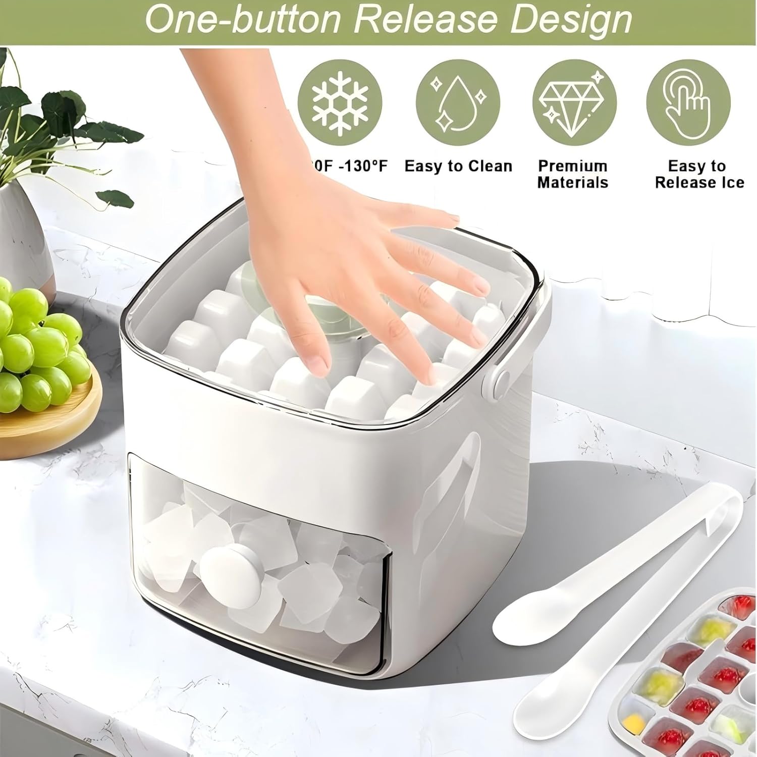 48 Cube Ice Maker with Easy Press Lid - Double-deckportable design includes silicone trays, durable plasticconstruction for DIY frozen food and beverages, ideal forsummer beverages, Countertop Ice Maker, BeverageCooling, Modern Kitchen Gadgets