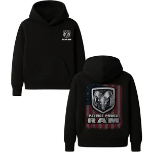 RAM Patriot Power Hoodie – Black Patriotic Truck Graphic Hoodie Featuring Bold Logo and USA Flag Design for Truck Lovers