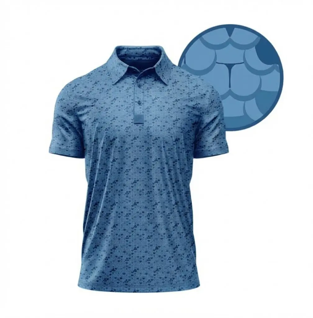 Whale Tail Blue Men's Polo Master Tour Polo Shirt All-Over Print Lightweight Quick-Dry Fabric 3-Button Placket Regular Fit S to 5XL