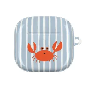 Stripes Crabs AirPods Case for AirPods 2 3 4 - Waterproof 4-Piece Hard Shell Cover with Cute Crab Design & Detachable Keychain Ring - Full 360° Protection