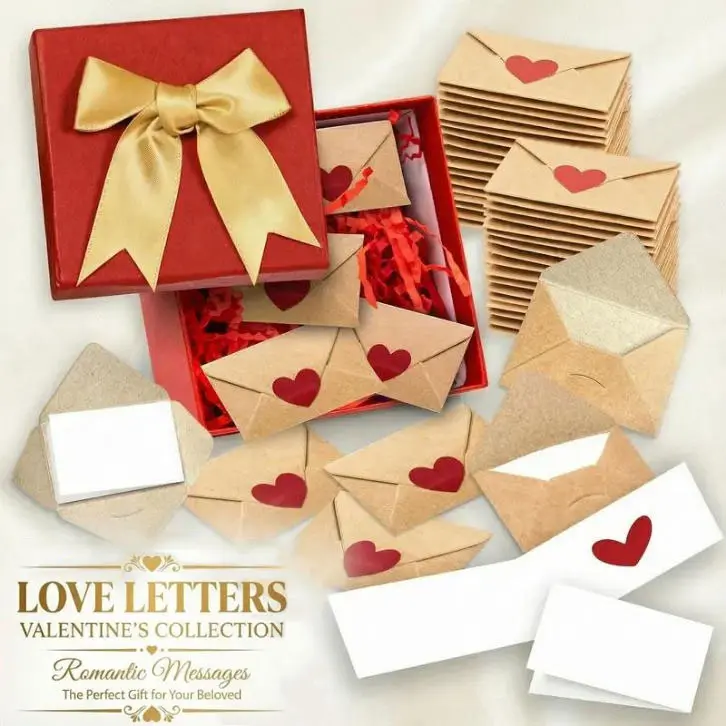 DIY Love Notes Box with Mini Blank Cards & Envelopes - Card Design Cardstock, Personalized Cardstock - Cute Gift for Long Distance Relationships - Home/Festive Party Supplies for Valentine’s Day