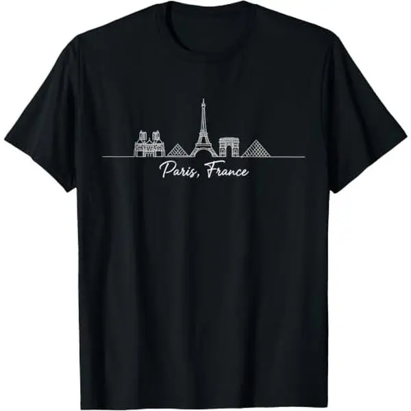 Men's Streetwear T-Shirt with Printed Paris Eiffel Tower Graphic - Casual Shortsleeve Top in Soft 100% Cotton