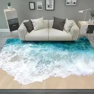 2D Ocean Wave Beach Flannel Decorative Area Rug - Realistic Sea Foam Sandy Shore Print Soft Mat for Living Room & Bedroom, Non-Slip Coastal Home Decor #OceanWaveRug #BeachSeafoamMat #CoastalHomeDecor #2DSeaCarpet #NonSlipFlannelRug