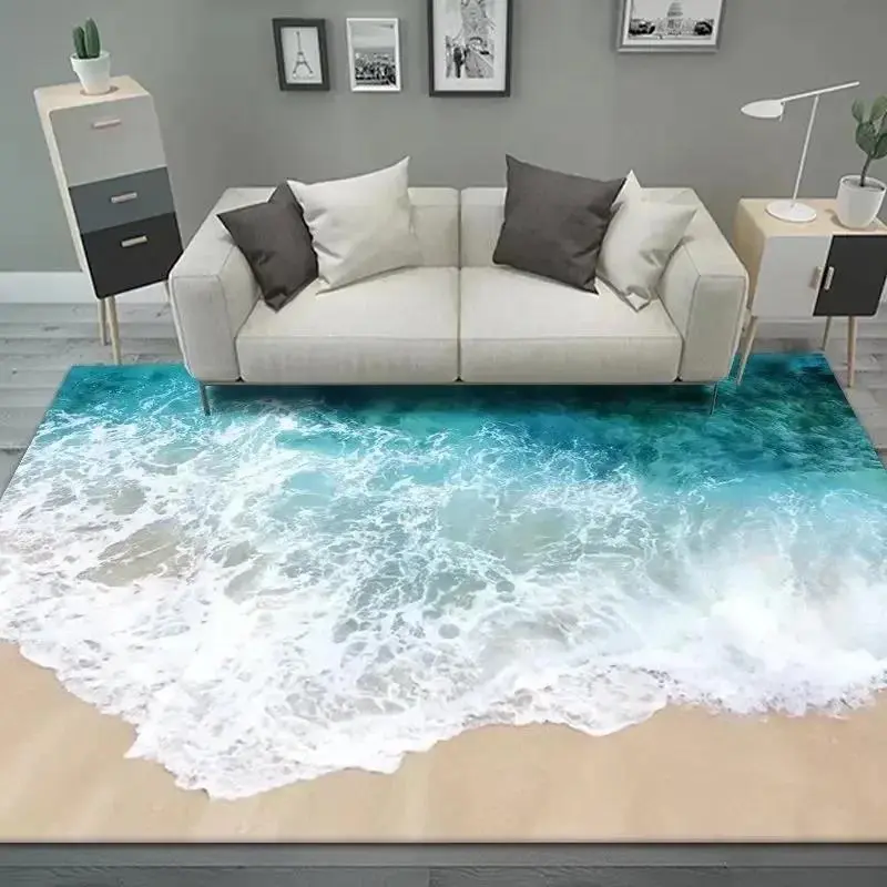 2D Ocean Wave Beach Flannel Decorative Area Rug Printed Rug - Realistic Sea Foam Sandy Shore Print Soft Mat for Living Room & Bedroom, Non-Slip Coastal Home Decor #OceanWaveRug #BeachSeafoamMat #CoastalHomeDecor #2DSeaCarpet #NonSlipFlannelRug