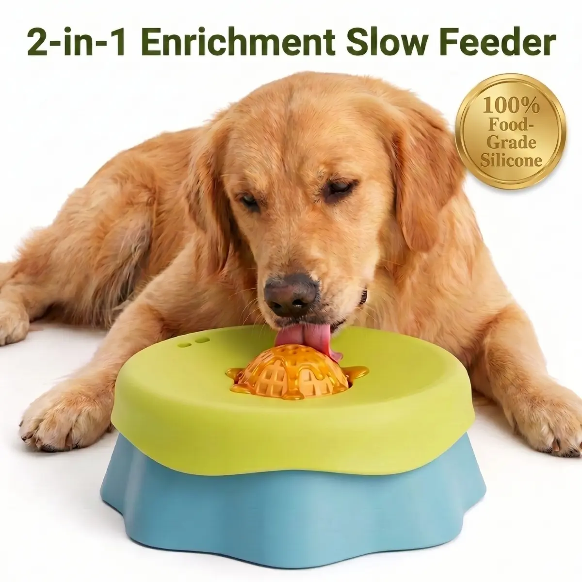 Silicone Dog Neater Feeder Liquid Slow Feeding Bowl - Anti-Slip Base, 2-in-1 Versatility, Spill-Proof Platter with Rolling Ball for Yogurt, Peanut Butter Enrichment Treats, 1 Bowl/Dish Camping Essentials Pet Food Feeders