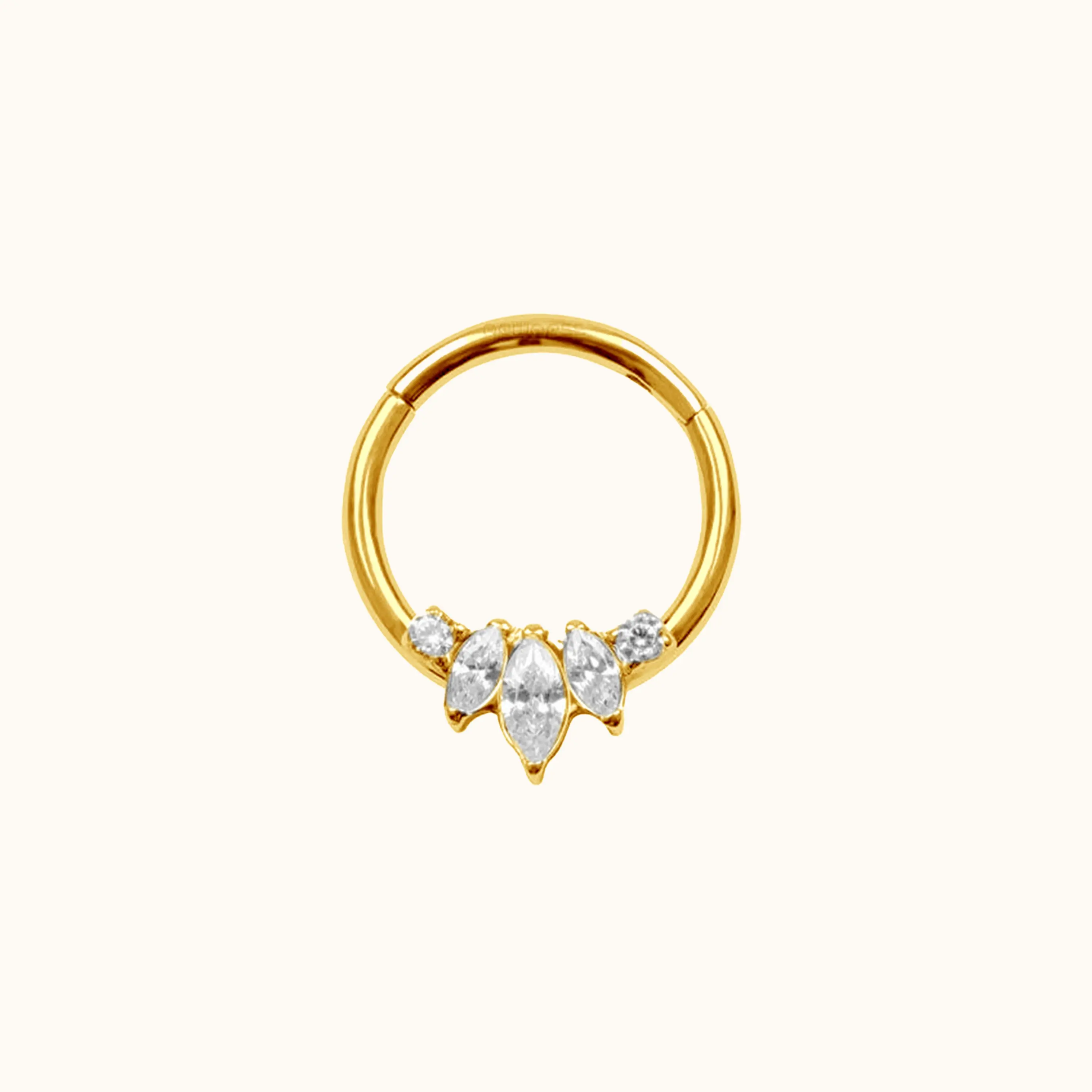 Oval CZ Daith Clicker Titanium PVD Gold Hinged Hoop Earring