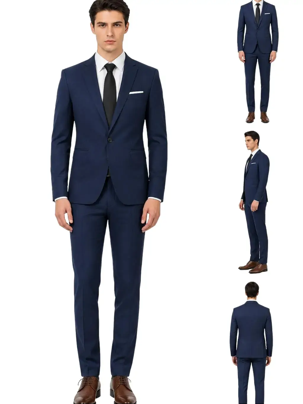 Men’s Slim-Fit 2-Piece Korean-Style Suit Set - 1-Button Peak Lapel Polyester Smooth Blazer & Pants, Formal Outfit for Business, Wedding (M-5XL) Menswear Ensemble