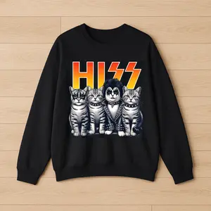 HISS Cats Rock Kittens Kitty Rocking Music Cat Lovers Shirt, Perfect for Sweatshirt Hoodie T-shirt, Comfortable Material, Holiday Gift, Full Color Range, Find Your Perfect Shade