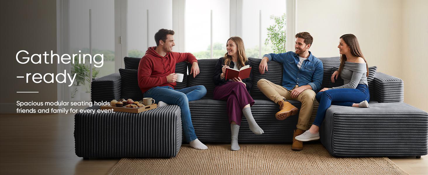 【2 Packages Shipping】MODMOOD 133" Plush Corduroy Cloud Velvet Modular Boneless Couch with Chaise & Ottoman, No Assembly Required - L/U-Shaped Sectional Sofa Set with Flexible Configuration - 133"W x 69.5"D x 30"H, 5 Seater 【2 Packages Shipping】MODMOOD 133" Plush Corduroy Cloud Velvet Modular Boneless Couch with Chaise & Ottoman, No Assembly Required - L/U-Shaped Sectional Sofa Set with Flexible Configuration - 133"W x 69.5"D x 30"H, 5 Seater