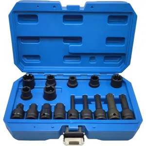 1/2" Drive Impact Brake Caliper Socket & Bit Set, Professional Grade CR-MO Steel, Includes 5PT 7PT 10PT Spline, M14 M18 & Hex Sockets
