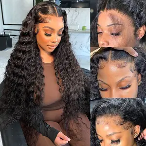13x5 Deep Wave HD Lace Front Wigs Human Hair 220% Density  Deep Curly Frontal Wigs for Black Women Pre Plucked with Baby Hair