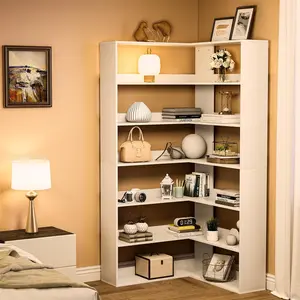 6 Tier Corner Bookcase with Baffles-White
