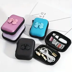 Cute Bow Decor Hard Shell Earbud Storage Bag - Shockproof, Durable Zipper Pouch for Headphones, Cables, USB & Memory Devices, Portable Organizer for Small Tech Accessories with Charging Protection, Headphone