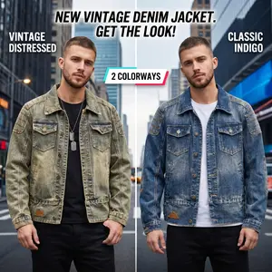 Men's Retro Washed Denim Jacket, Casual Distressed Jean Trucker Coat with Button Closure & Chest Pockets, Oversized Fit Outerwear for Daily Wear & Street Style [LIVING]