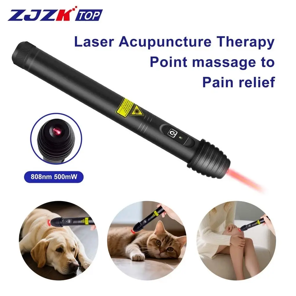Class 3B 500mW 808nm Cold Laser Therapy Pen for Pain Relief, Deep Penetrating Infrared Light, Auriculoterapia, Acupuncture Alternative, Arthritis, Joint & Muscle Recovery, Wound Healing, Portable for Home Use & Pets Care for Dogs, Cats, Horses