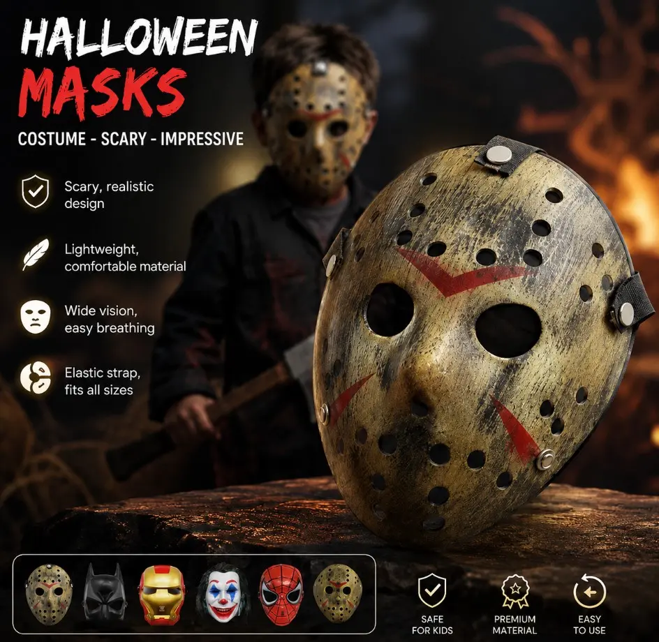 Jason Horror Mask 2026 – Scary Halloween Costume Mask, Creepy Party Decoration & Cosplay Prop