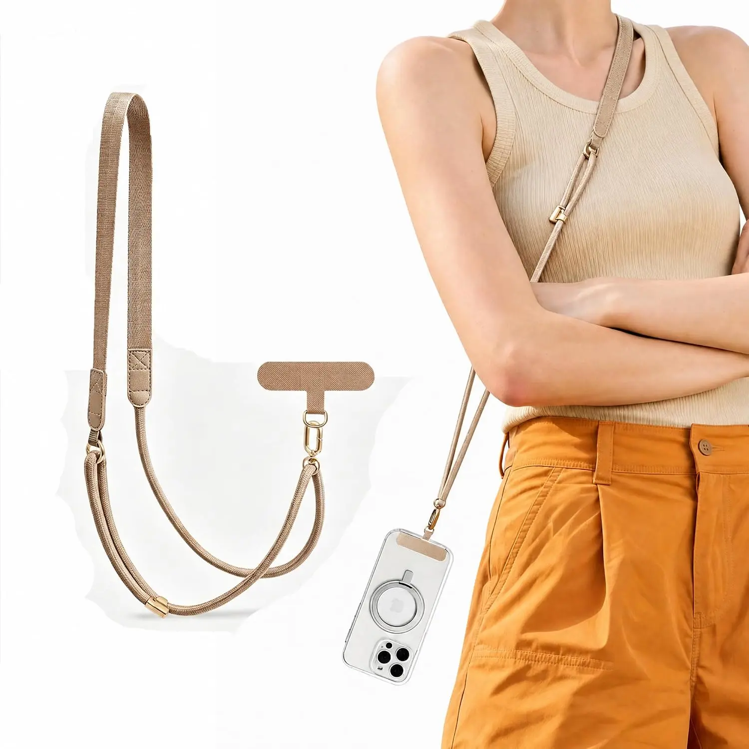 Adjustable Crossbody Phone Lanyard, Clip and Go Strap Phone Chain, Wide Strap with Anti-Loss Lock, Hands-Free Universal Lanyard for Travel Shopping and Working
