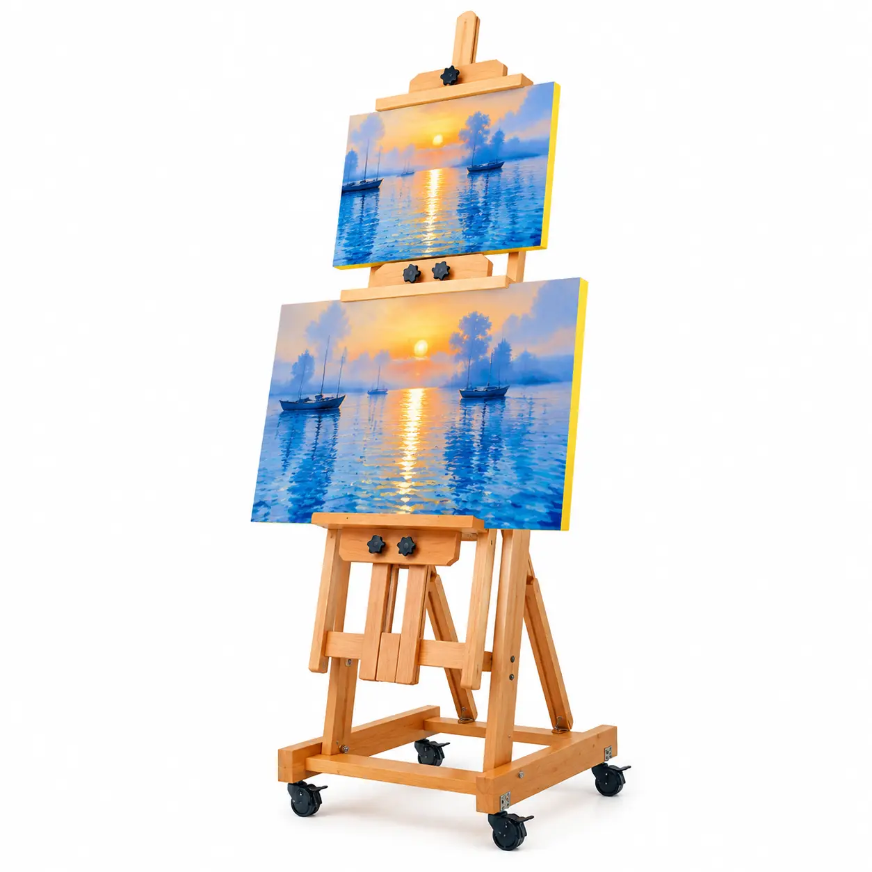 Foldable H-Frame Beech Wood Easel for Artists, Indoor Use - Adjustable, Holds 2 Canvases Up to 77 in, Easy Storage, Ideal for Painting & Display