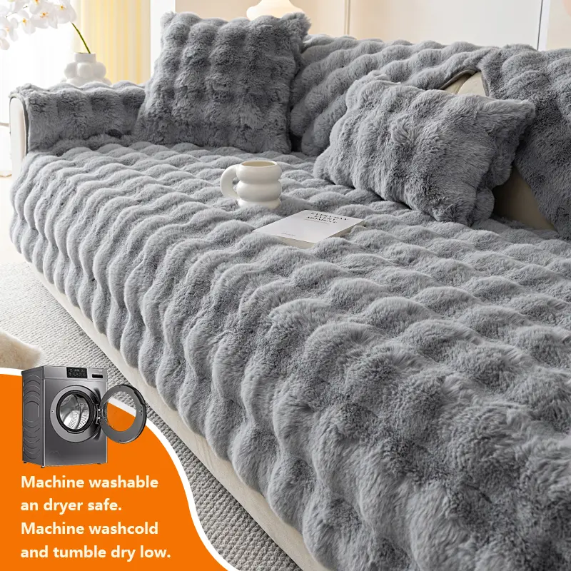 Solid color sofa cover 1 piece of plush sofa cushion suitable for all seasons, simple and modern, thick and warm, comfortable fabric, delicate plush, pet friendly, suitable for living rooms, bedrooms and offices