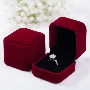 2-Pack Classic Velvet Ring Boxes with Lid & Compartment, Durable Storage Organizer, Dustproof Jewelry Gift Case for Earrings & Pendants, Wine Color Home Organizer Box
