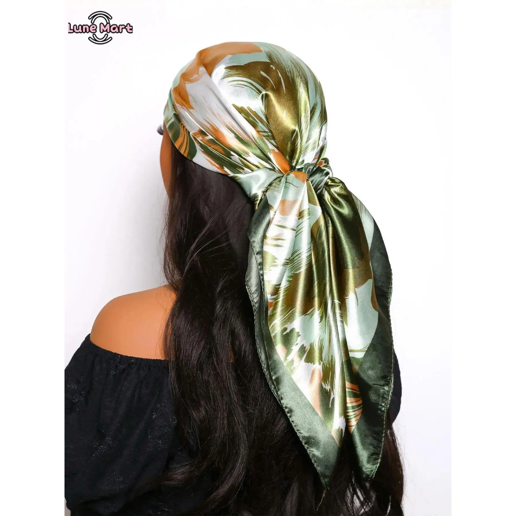 Women's Elegant Random Print Square Satin Scarf - Soft, Fashionable Multi-Purpose Scarf Head Wrap for Daily & Casual Wear, Female, Knit, Multi-Colors, Decorated, Everyday, Silky Satin Headscarf, Daily Wear, Soft Knit, Scarf Style