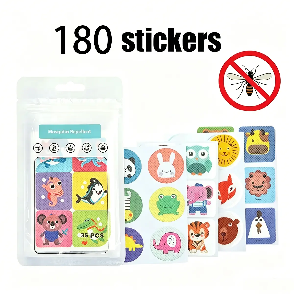 180PCS Random Mosquito Repellent Patches for Kids & Family, Natural Plant Essential Oil Bug Stickers, DEET-Free Outdoor Protection for Camping Travel Summer，ortable mosquito repellent、travel mosquito repellent、kids mosquito repellent、